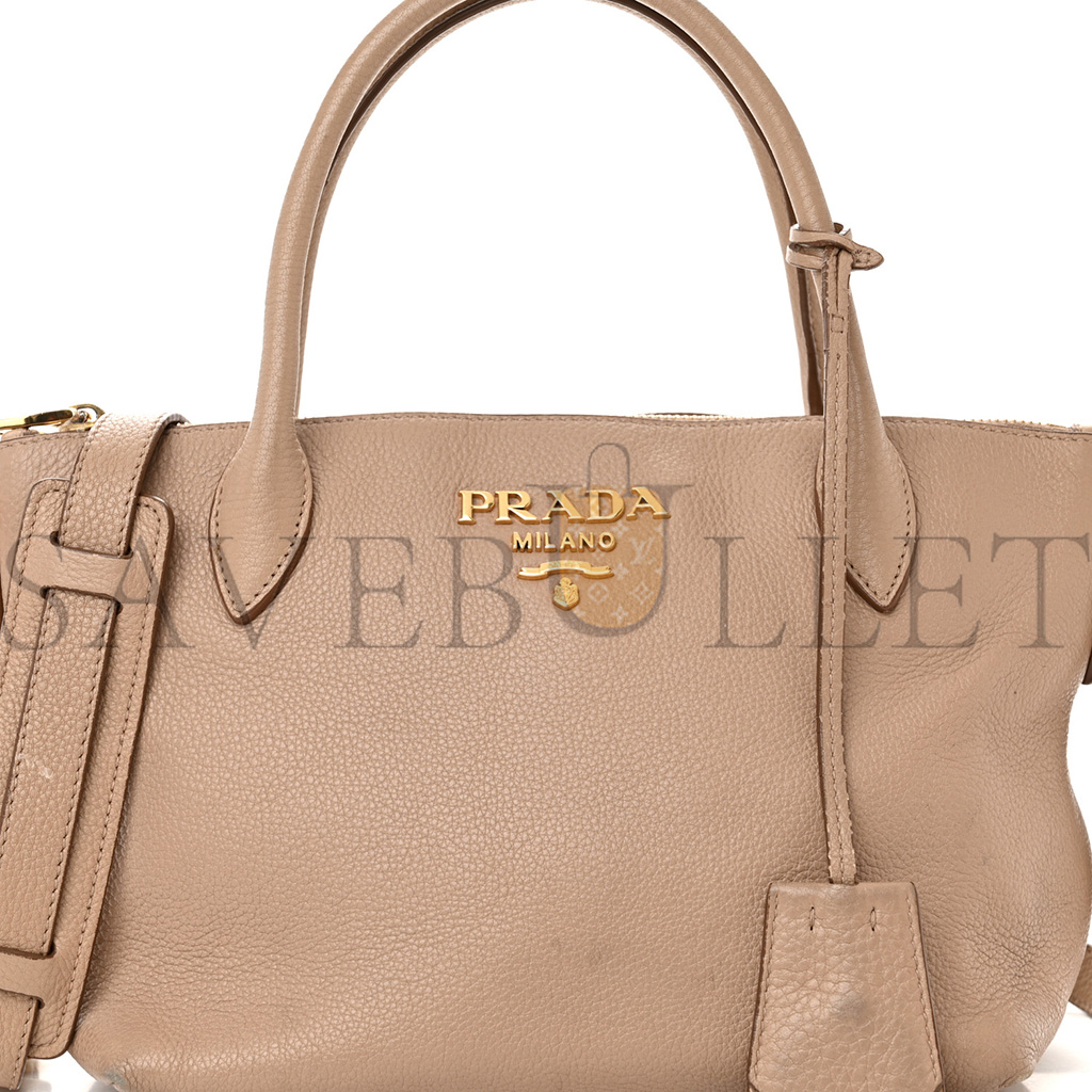 PRADA VITELLO DAINO MINI SHOPPING TOTE CAMMEO (23*19*13cm)