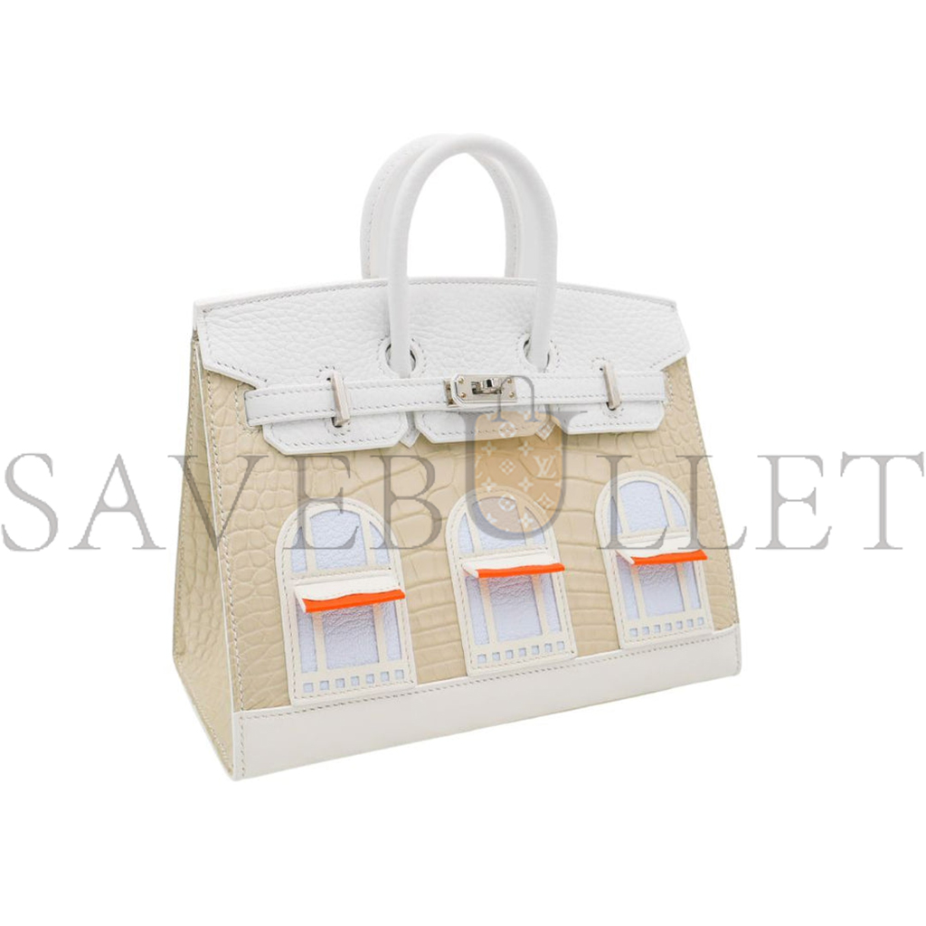 HERMÈS 20CM BIRKIN SELLIER FAUBOURG HOUSE WHITE SNOW PALLADIUM HARDWARE H0110 (20*15*11cm)