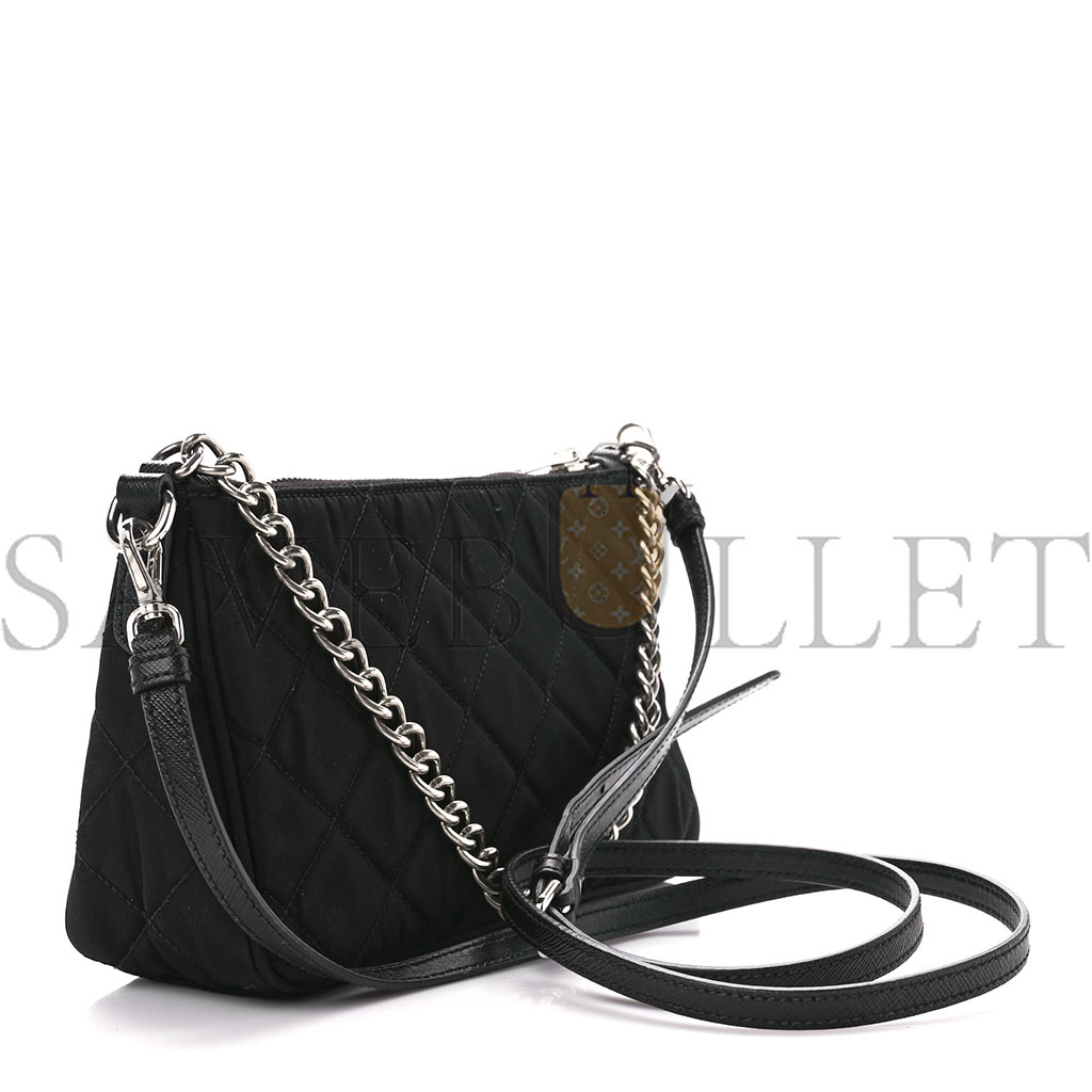 PRADA NYLON TESSUTO IMPUNTU QUILTED CROSSBODY BAG BLACK (23*13*6cm)