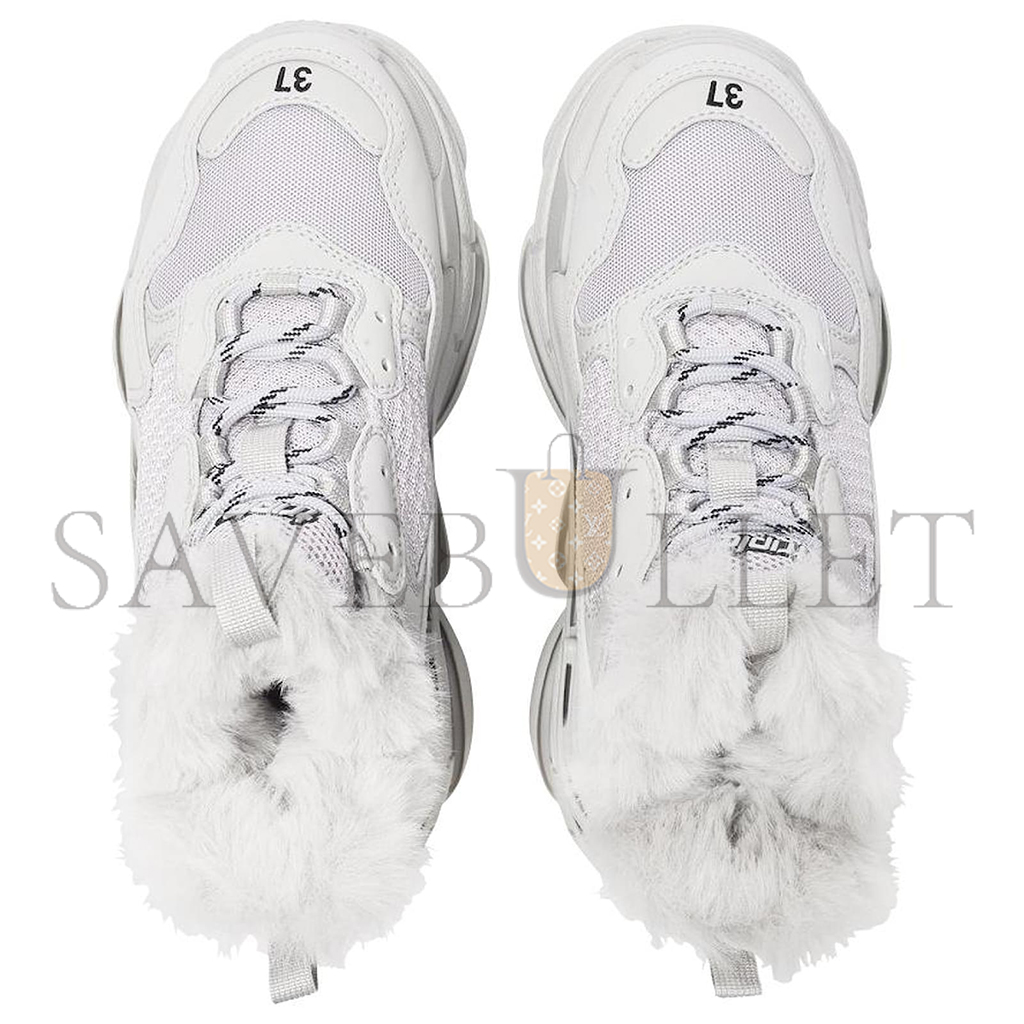 BALENCIAGA TRIPLE S FUR SNEAKERS IN WHITE CANVAS 668563W3CQ51210