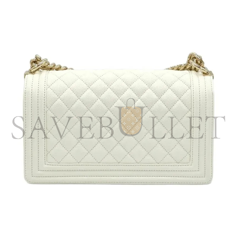 CHANEL CAVIAR MEDIUM QUILTED BOY FLAP WHITE A67086 B07520 10601 (25*15*8cm)