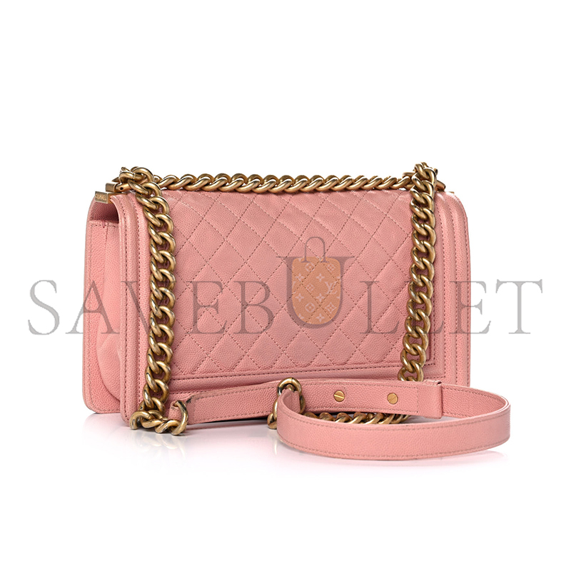 CHANEL CAVIAR MEDIUM QUILTED BOY FLAP PINK A01112 (25*15*8cm)
