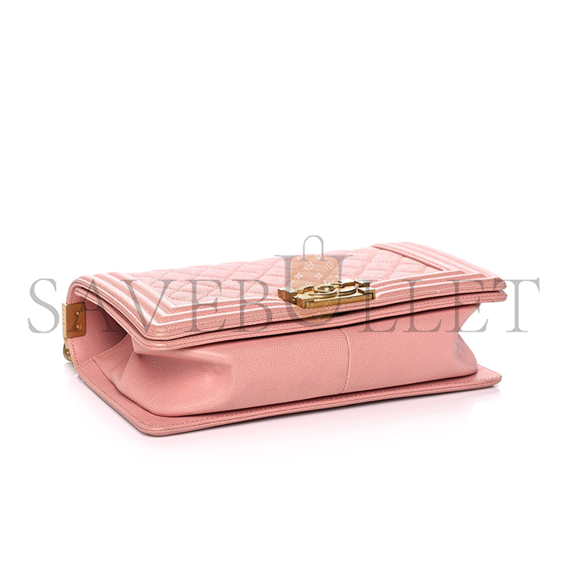CHANEL CAVIAR MEDIUM QUILTED BOY FLAP PINK A01112 (25*15*8cm)