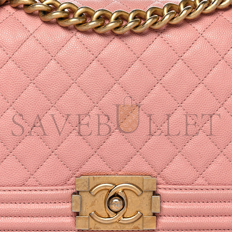 CHANEL CAVIAR MEDIUM QUILTED BOY FLAP PINK A01112 (25*15*8cm)