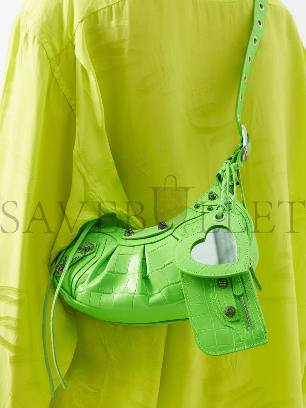 BALENCIAGA GREEN LE CAGOLE XS CROC-EFFECT LEATHER SHOULDER BAG MATCHESFASHION US (25*15.2*6cm)