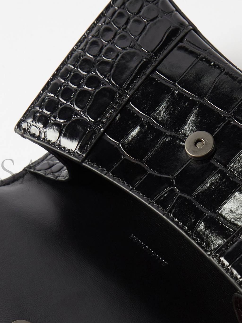 BALENCIAGA BLACK HOURGLASS XS  CROCODILE-EFFECT LEATHER BAG  MATCHESFASHION US (19*12*6.6cm)