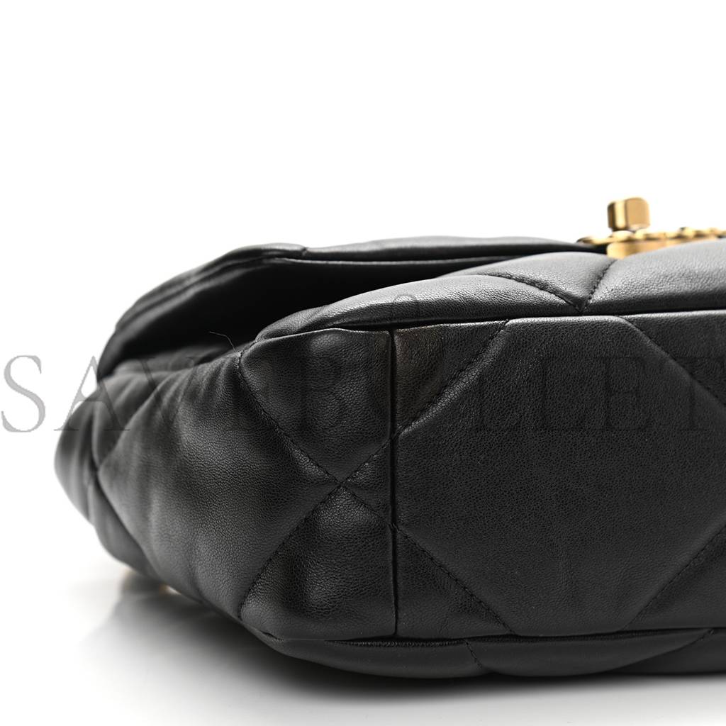 CHANEL GOATSKIN QUILTED MEDIUM CHANEL 19 FLAP BLACK GOLD HARDWARE (25*17*8cm)