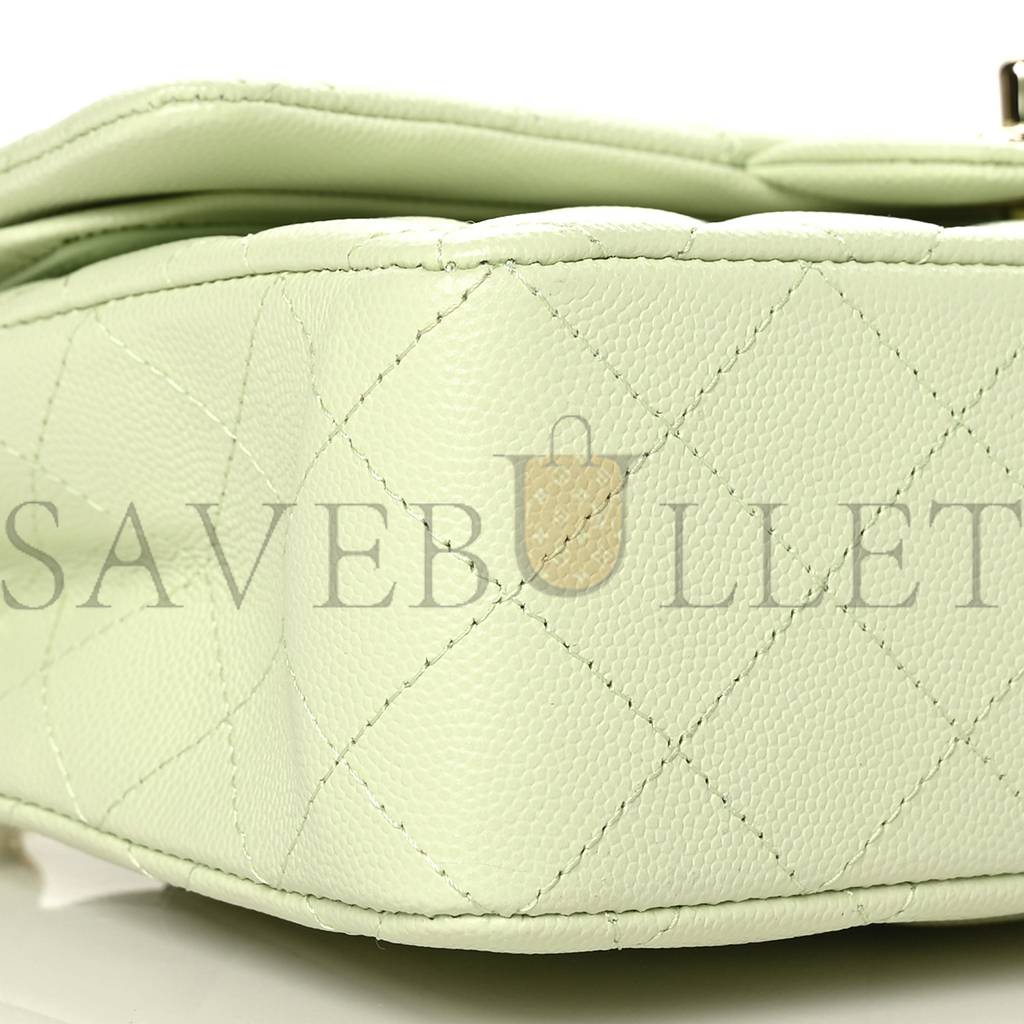 CHANEL CAVIAR QUILTED SMALL DOUBLE FLAP LIGHT GREEN ROSE GOLD HARDWARE (23*14*6cm)