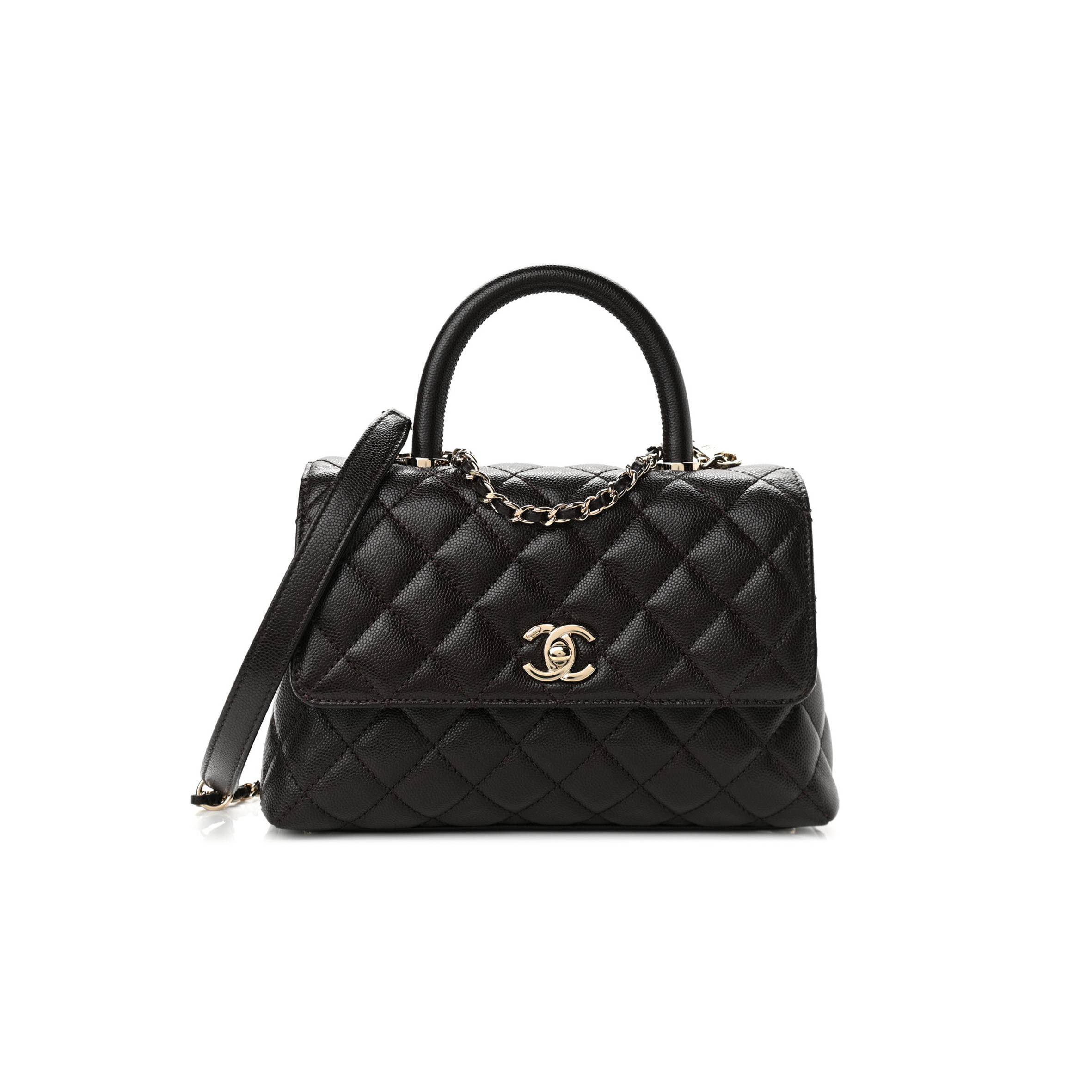 CHANEL CAVIAR QUILTED MINI COCO HANDLE FLAP DARK BROWN ROSE GOLD HARDWARE (23*14*10cm)