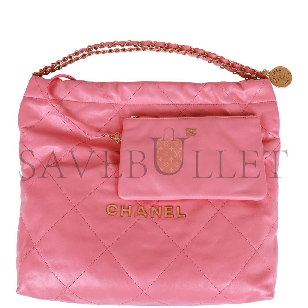 CHANEL SMALL 22 BAG PINK CALFSKIN GOLD HARDWARE (30*28*8cm)