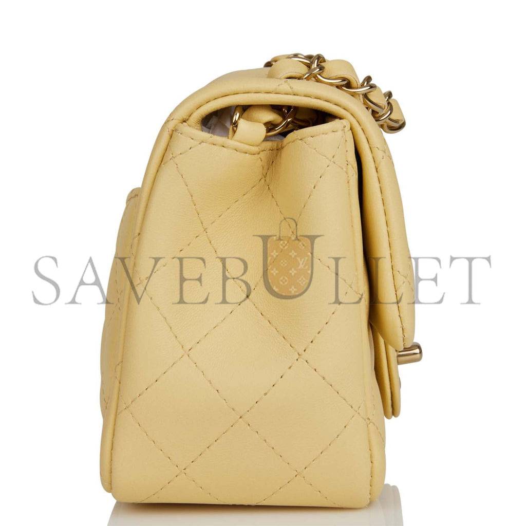 CHANEL MINI SQUARE FLAP BAG YELLOW LAMBSKIN LIGHT GOLD HARDWARE (17*13*8cm)