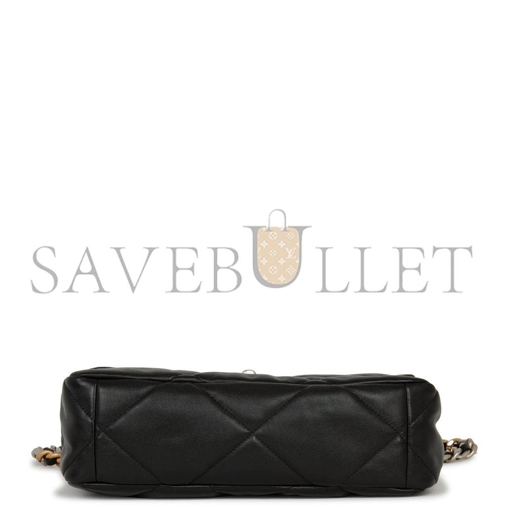 CHANEL LARGE 19 FLAP BAG BLACK LAMBSKIN MIXED HARDWARE (30*20*9cm)