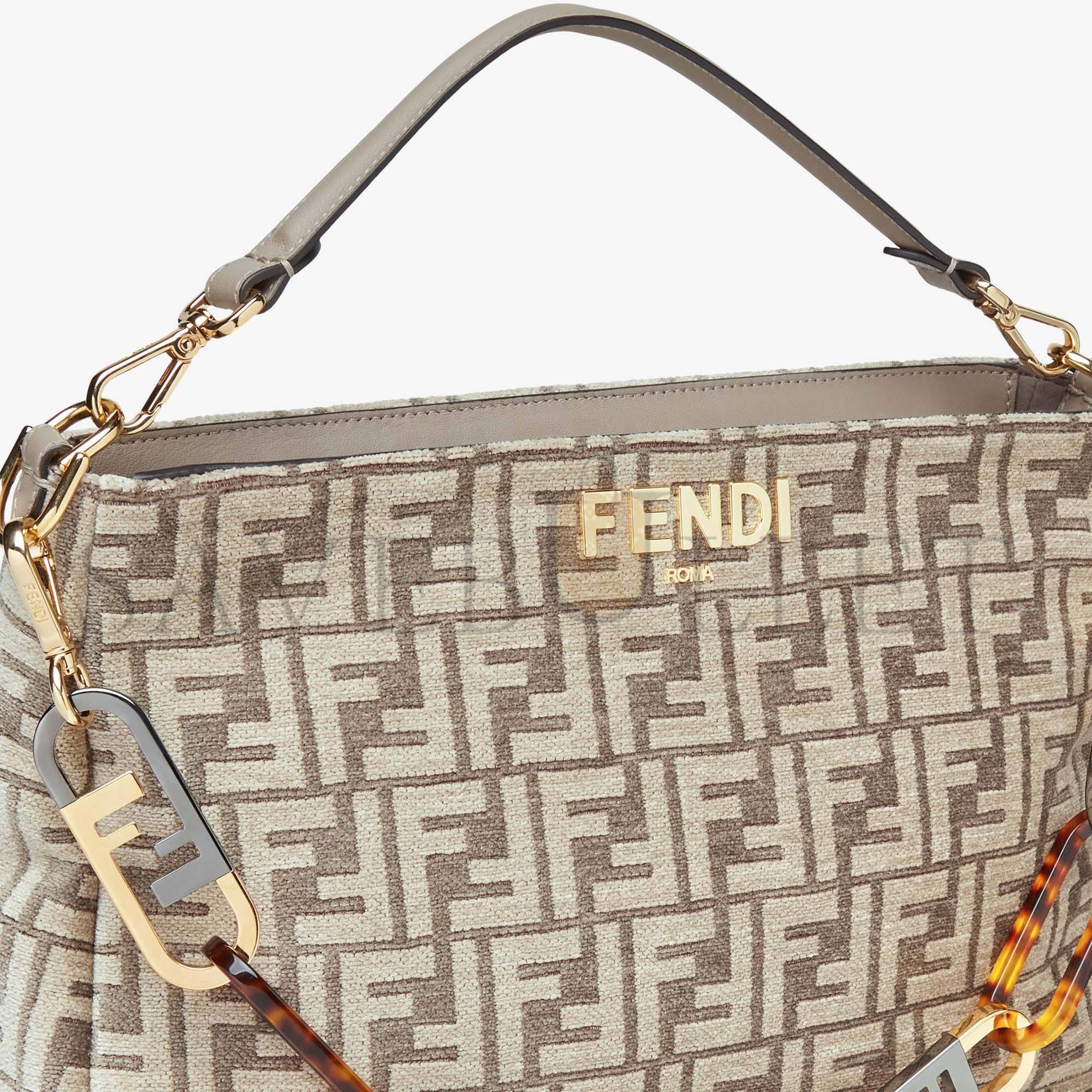 FENDI O’LOCK ZIPPER - DOVE GRAY TAPESTRY FABRIC BAG 8BR805ALFVF1IQU (36*23.5*14cm)