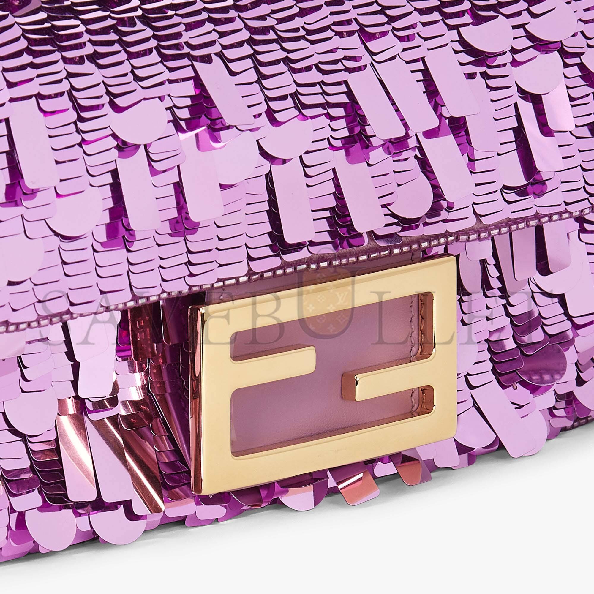 FENDI BAGUETTE MINI - PURPLE SEQUIN AND LEATHER BAG 8BS017AMP0F1JCO (20*13*5cm)