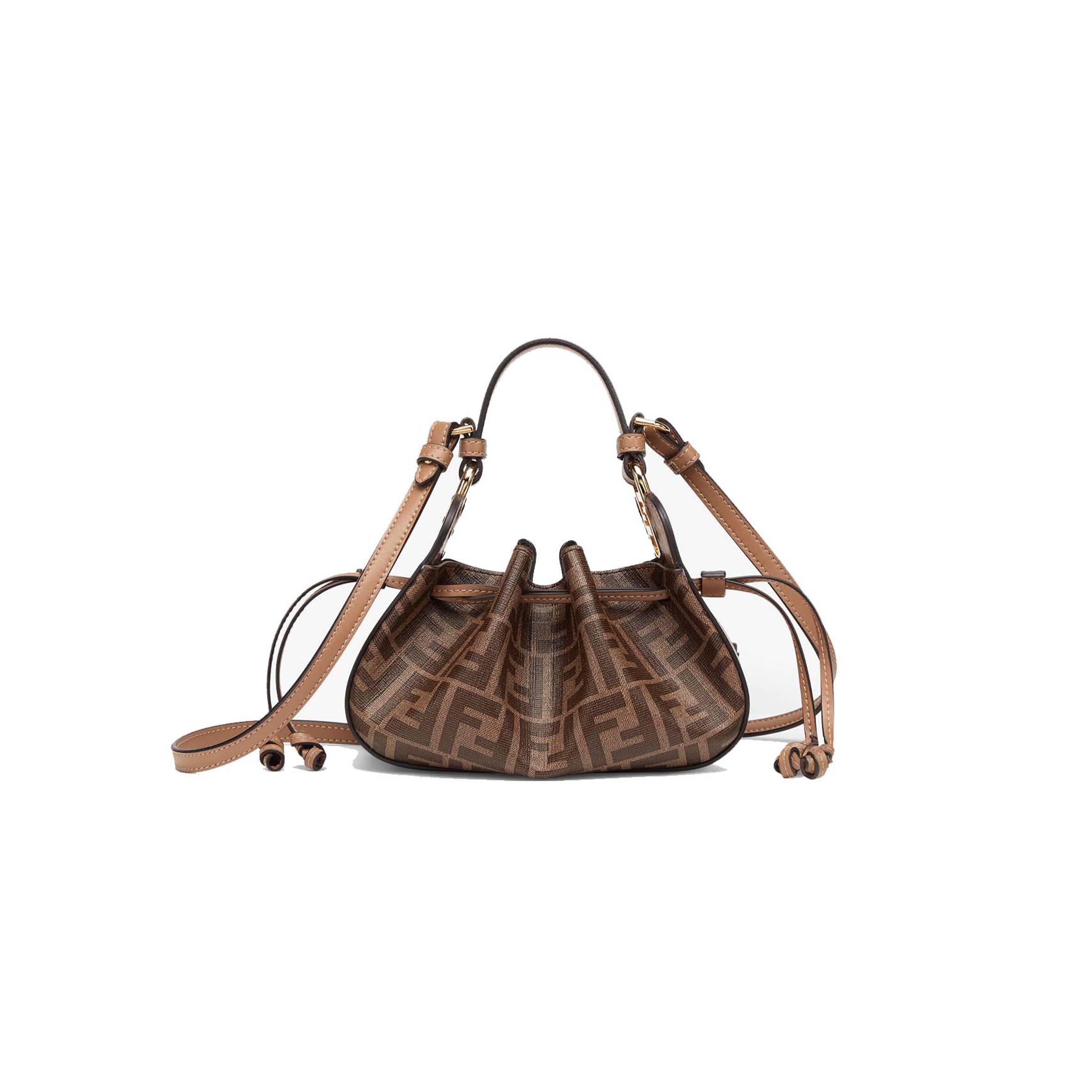 FENDI POMODORINO - BROWN FF FABRIC MINI-BAG 8BS059AHWVF1GE3 (21.5*17*14cm)