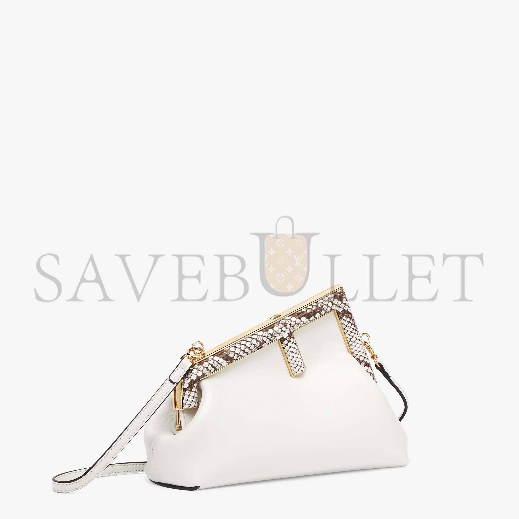 FENDI FIRST SMALL - WHITE LEATHER BAG WITH EXOTIC DETAILS 8BP129AGWRF1GEN (26*18*9.5cm)