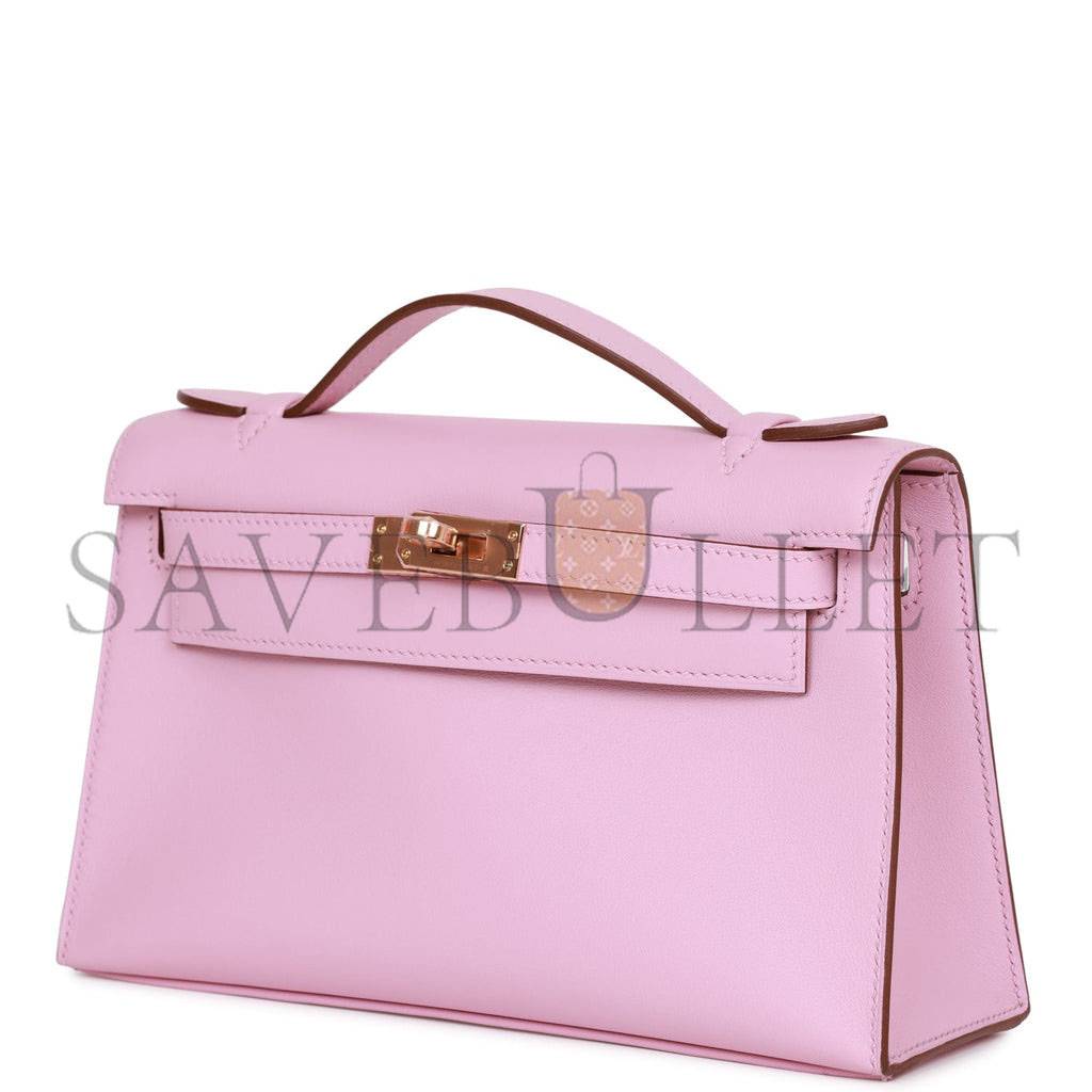 HERMES KELLY POCHETTE MAUVE SYLVESTRE SWIFT ROSE GOLD HARDWARE  (22*12*13cm)