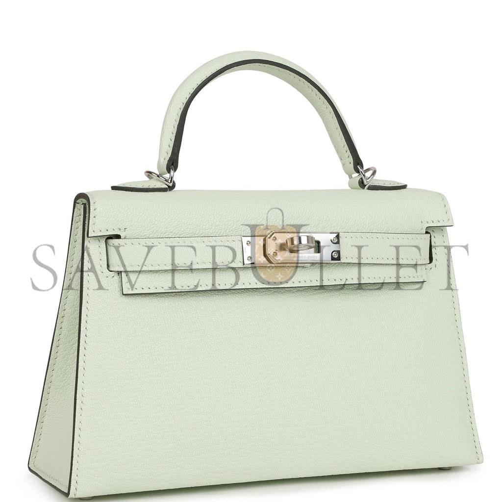 HERMES MINI KELLY SELLIER 20 VERT FIZZ CHEVRE PALLADIUM HARDWARE (19*12*5.5cm)