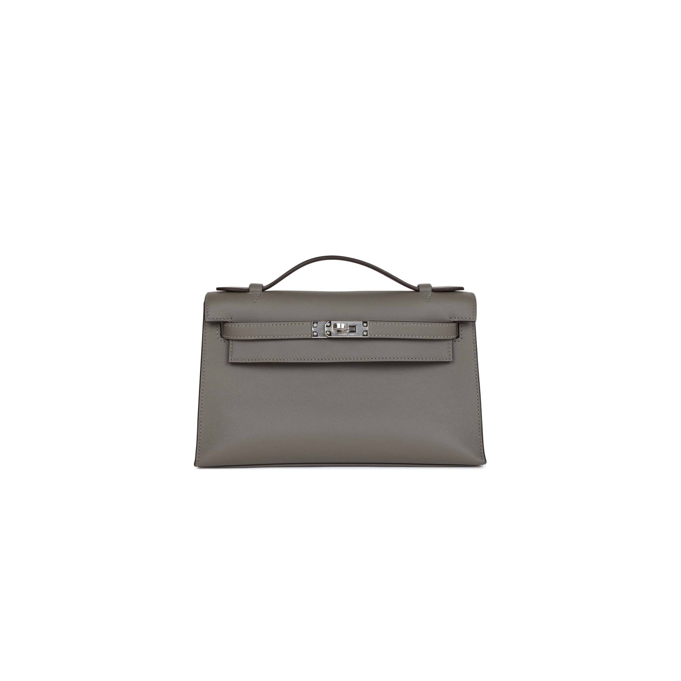 HERMES MINI KELLY POCHETTE GRIS MEYER SWIFT PALLADIUM HARDWARE  (22*14*7cm)