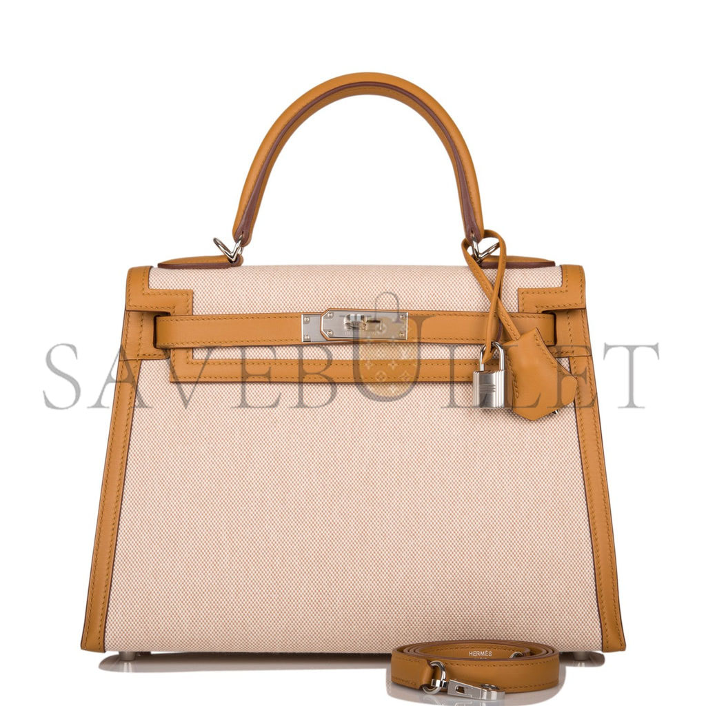 HERMES KELLY SELLIER 28 SESAME TOILE AND SWIFT PALLADIUM HARDWARE (28*22*10cm)