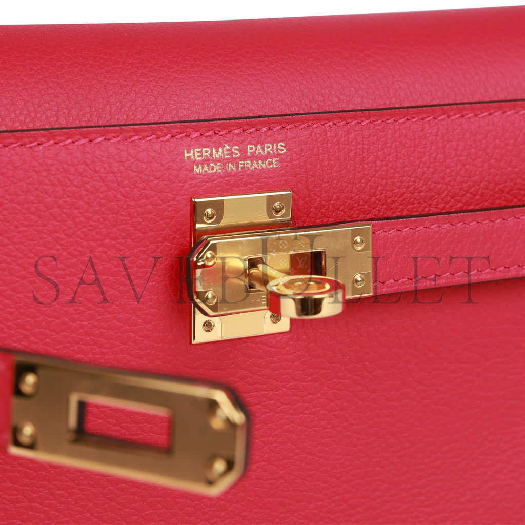 HERMES KELLY DANSE FRAMBOISE EVERCOLOR GOLD HARDWARE (22*16*7cm)