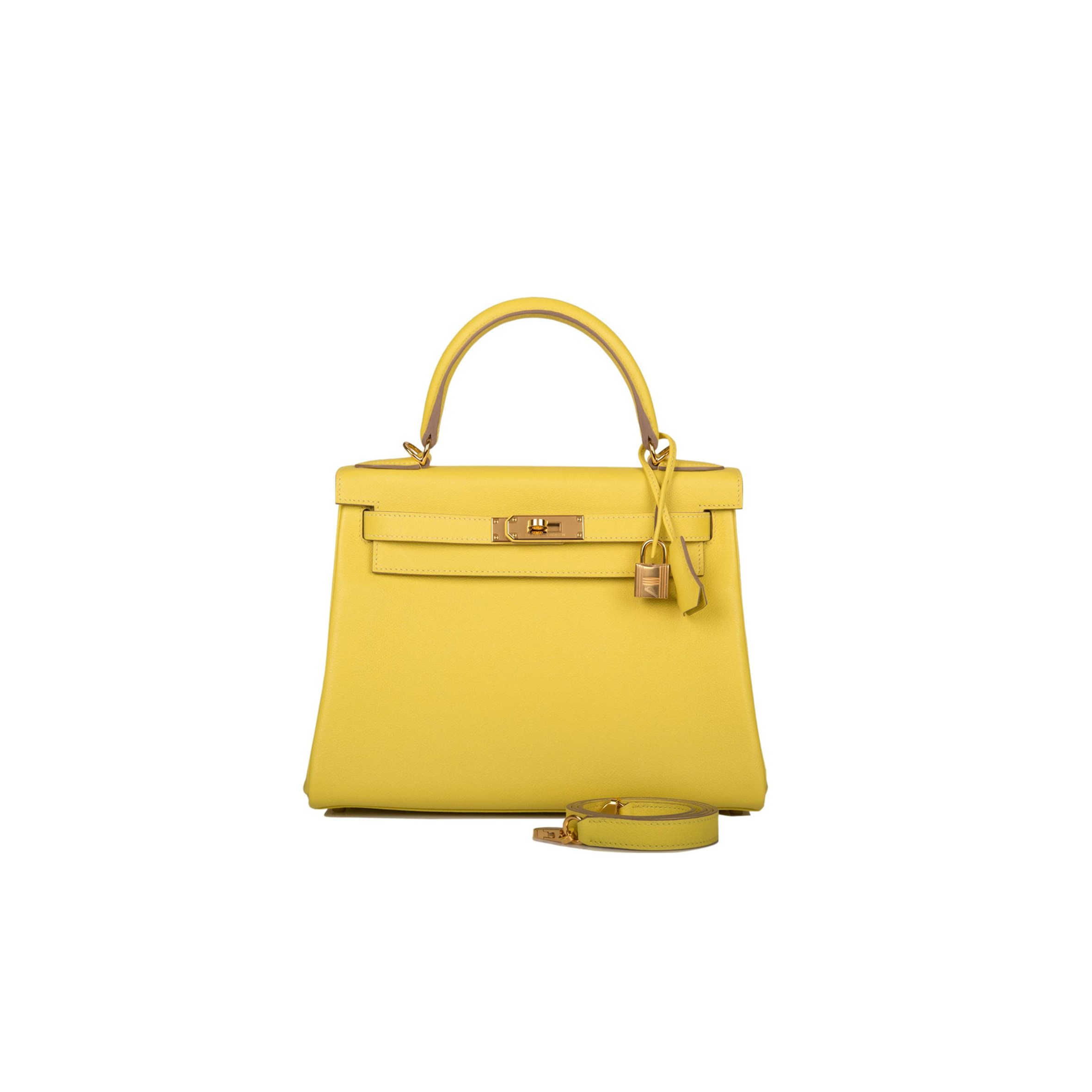 HERMES KELLY RETOURNE 28 LIME EVERCOLOR GOLD HARDWARE  (28*22*10cm)