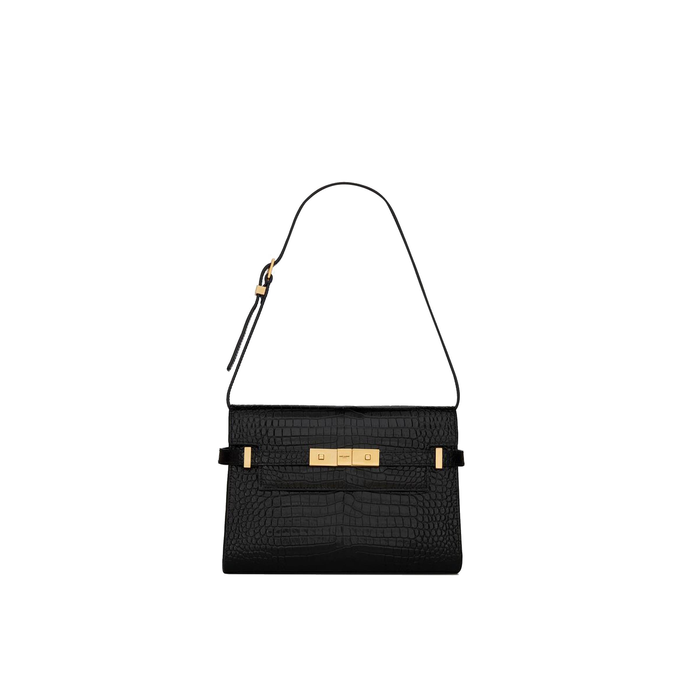 YSL MANHATTAN SMALL SHOULDER BAG IN SHINY CROCODILE-EMBOSSED LEATHER 675626DND0W1000 (24*17.5*6cm)