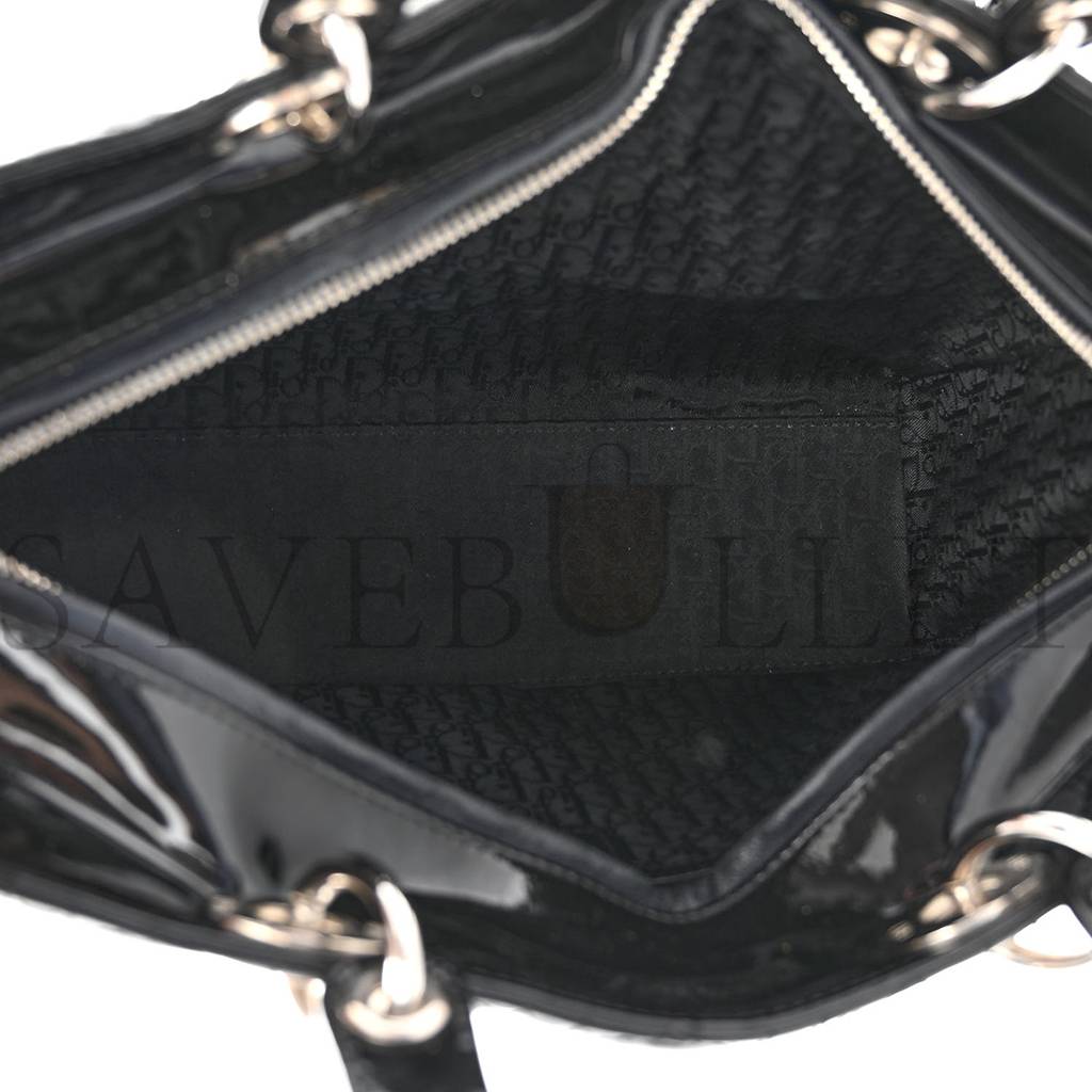 DIOR PATENT CANNAGE LARGE LADY DIOR BLACK (32*25*12.1cm)