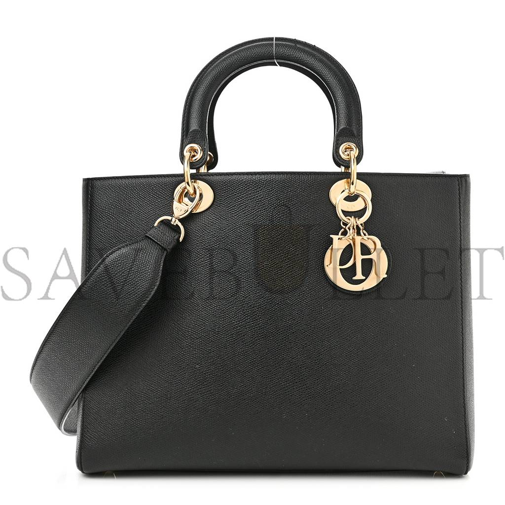 DIOR GRAINED CALFSKIN LARGE LADY DIOR BLACK (32*24*12.1cm)