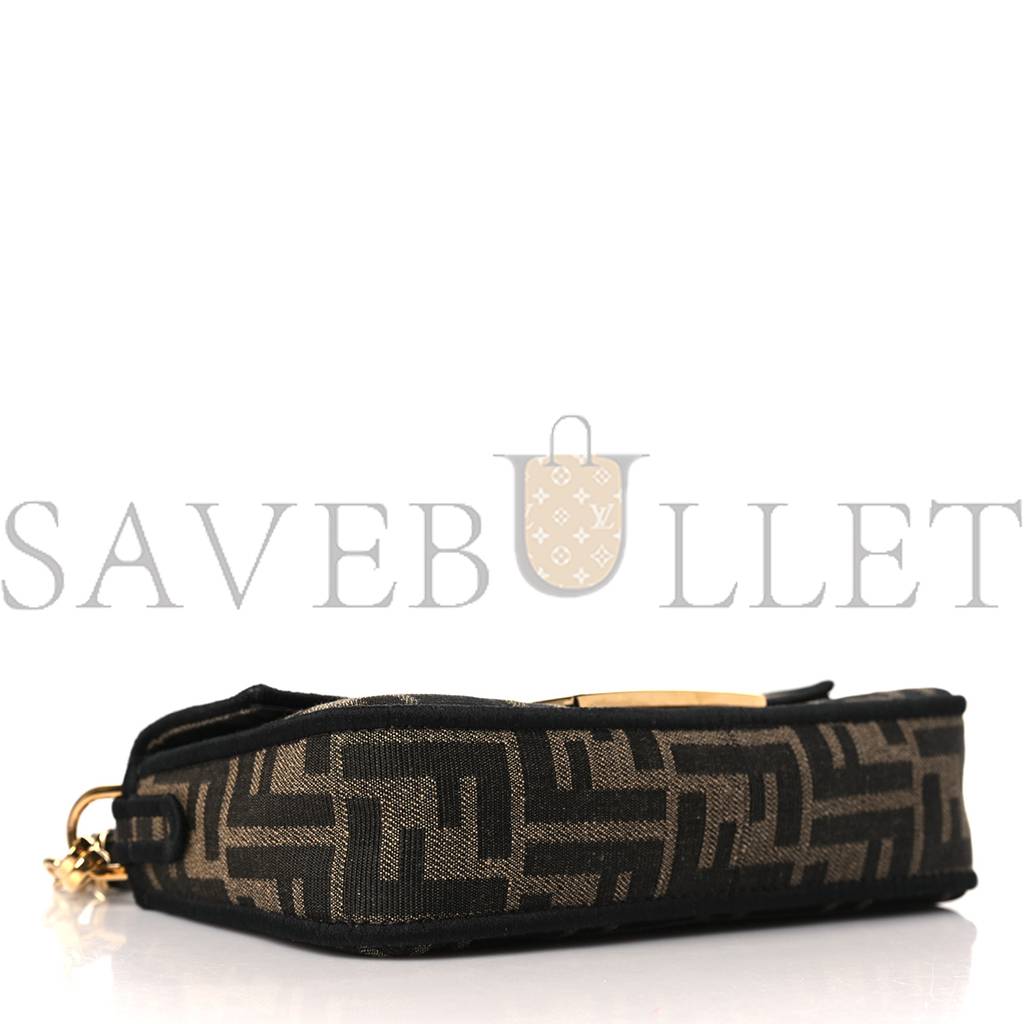 FENDI FABRIC JACQUARD FF 1974 MINI BAGUETTE TOBACCO MORO BLACK (18*12*4cm)