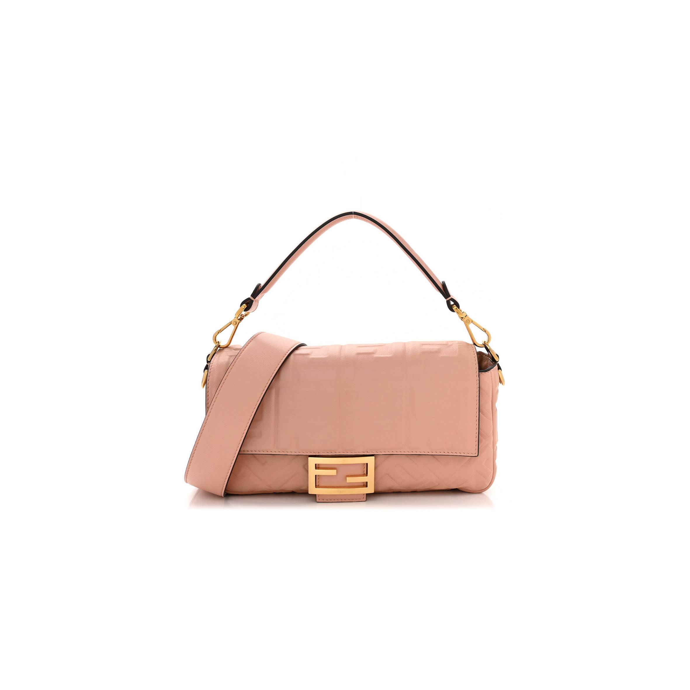 FENDI NAPPA FF 1974 EMBOSSED BAGUETTE ROSA BOURBON (27*15*6cm)