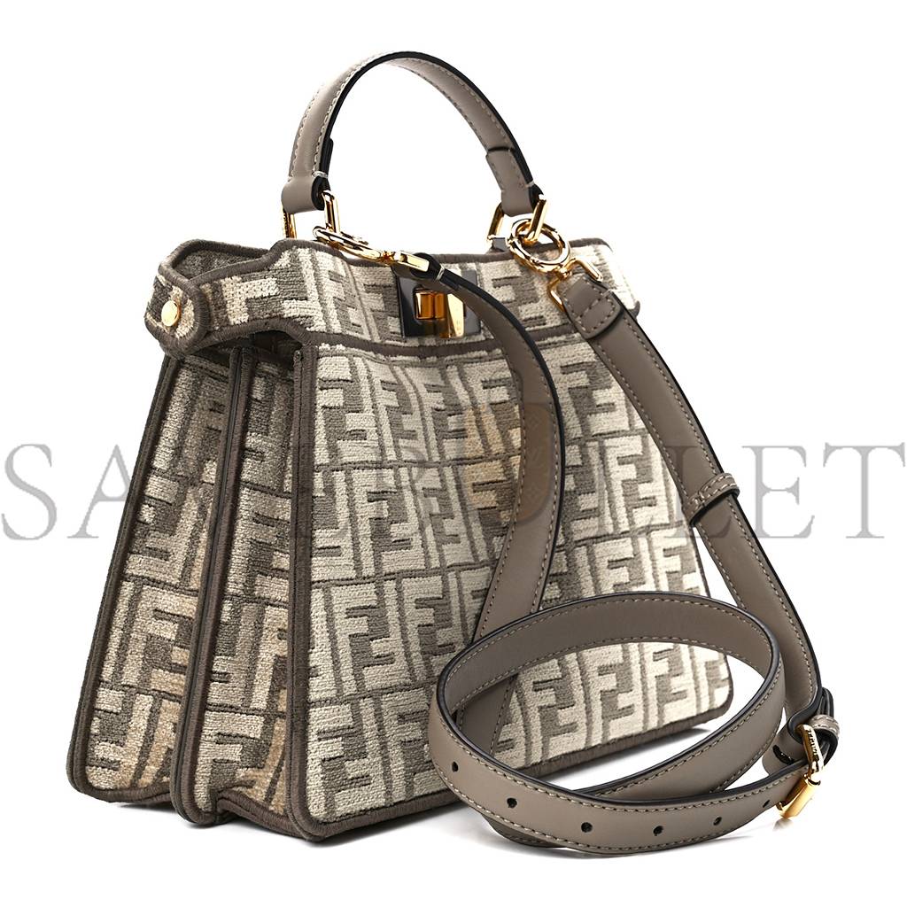 FENDI CHENILLE VITELLO SETA FF SMALL PEEKABOO I SEE U SATCHEL TORTORA NUVOLA (41*29*15cm)